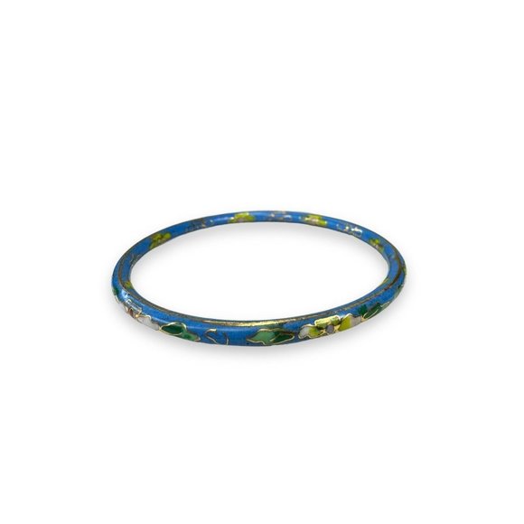 Vintage Cloissone Enamel Bangle Blue Pink Floral 7.75” - Picture 3 of 5